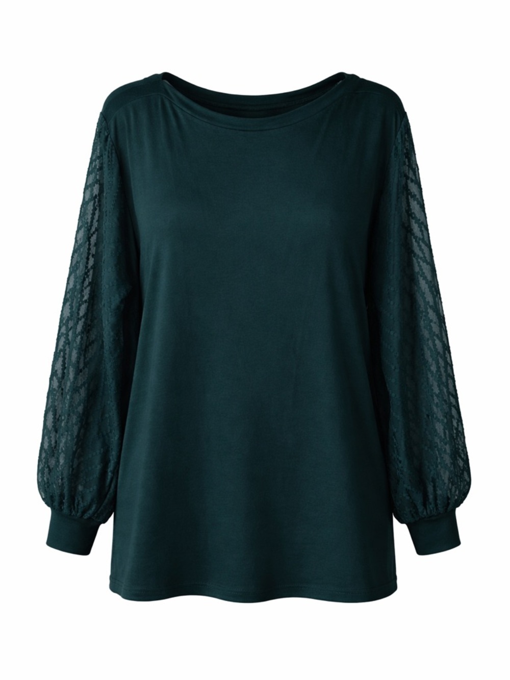 Amaryllis Textured Sleeve Top | Forest Green Sheer Balloon Sleeves | 1X